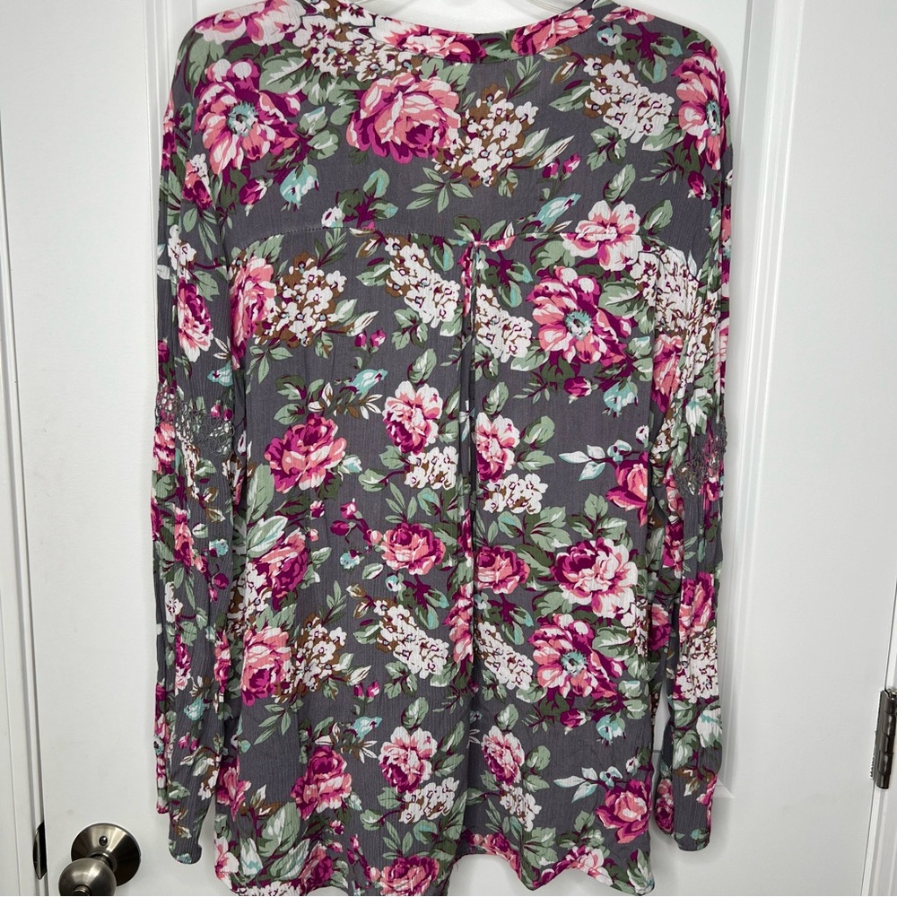 Hippie Floral Blouse in Gray and Pink Size Small Women's - Picture 10 of 10
